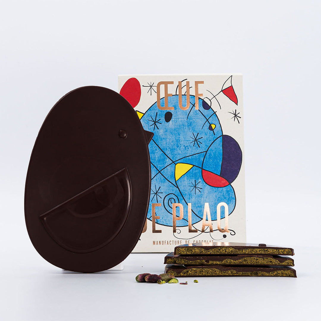 OEUF DE PLAQ PUR NOIR PRALINÉ PISTACHES