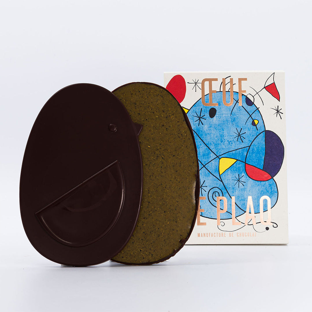 OEUF DE PLAQ PUR NOIR PRALINÉ PISTACHES
