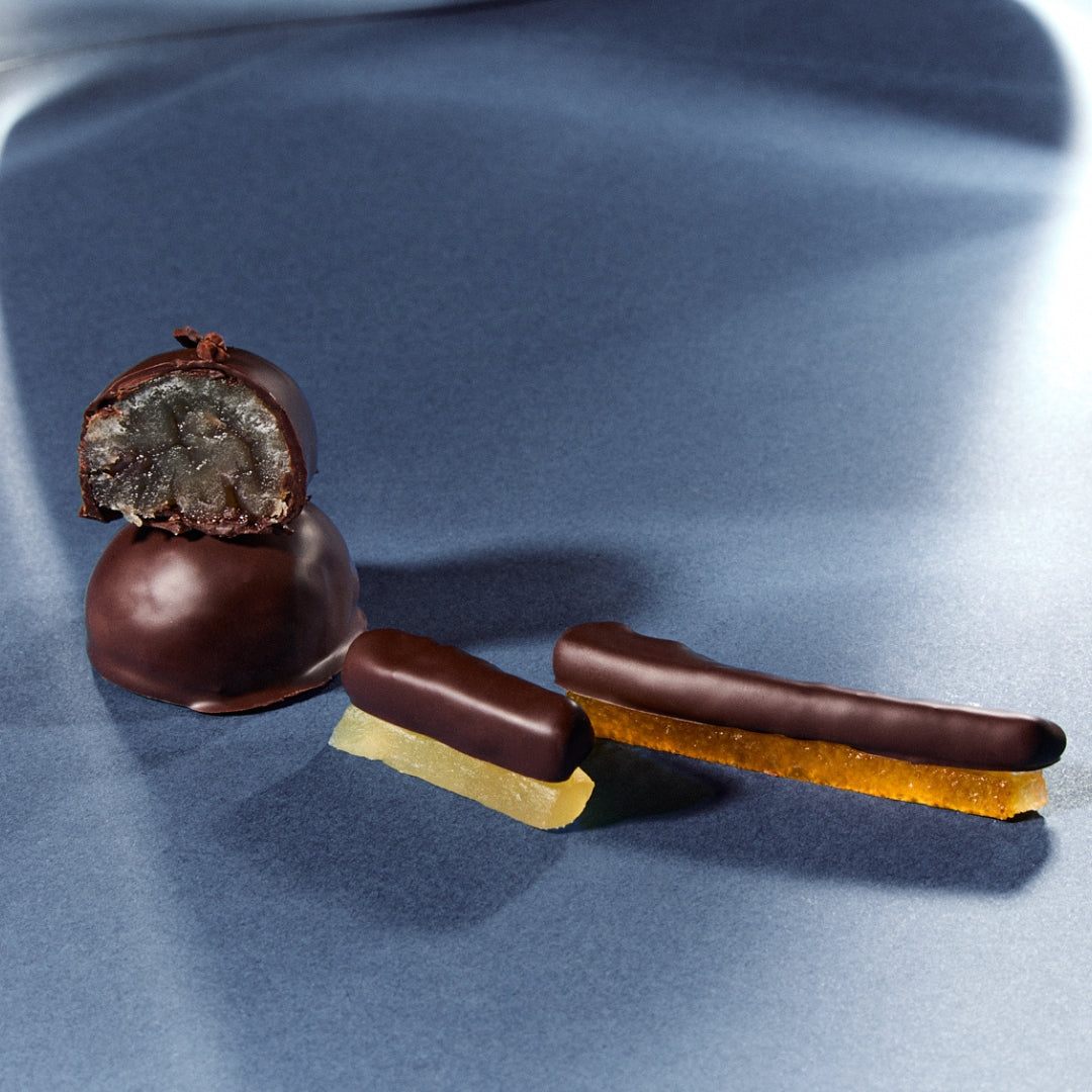 BOÎTE 6 MARRONS CONFITS ENROBÉS TRÈS NOIR