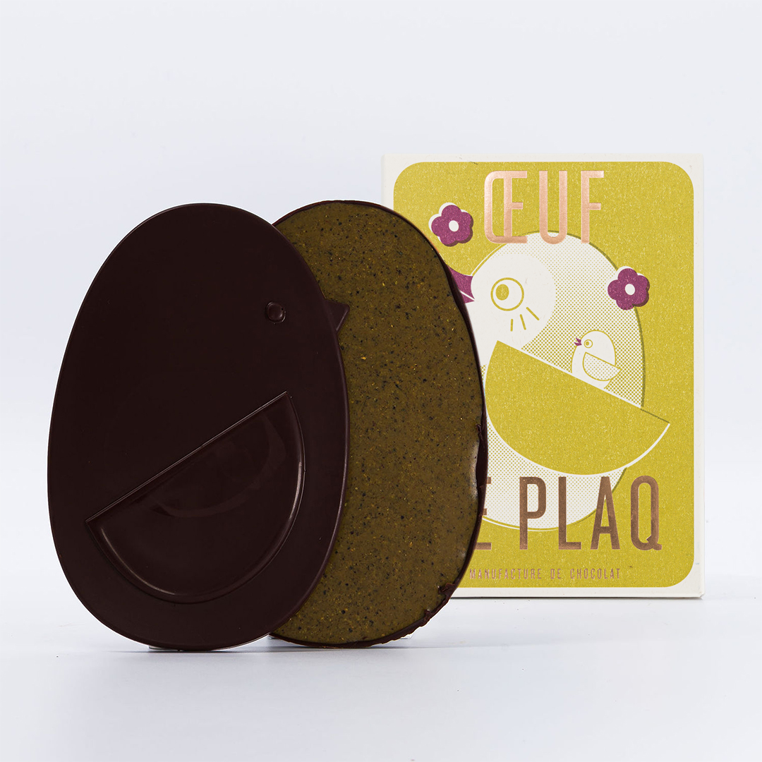 Oeuf de plaq praliné pistache Pâques 2026