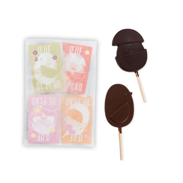 Quatre sucettes Oeuf de Plaq Pâques 2026